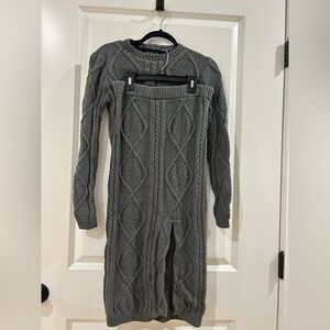 By Egreis charcoal gray cable knit sweater and skirt set. Top is XS,bottom is S